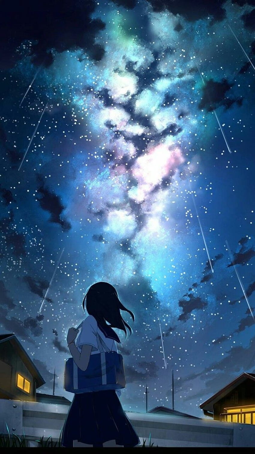 Anime Girl Night Sky Stars 4K Wallpaper iPhone HD Phone #6270f