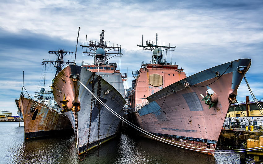 Philadelphia Navy Yard, old american warships, rusty ships, Philadelphia, Pennsylvania, USA with resolution 2880x1800. High Quality HD wallpaper