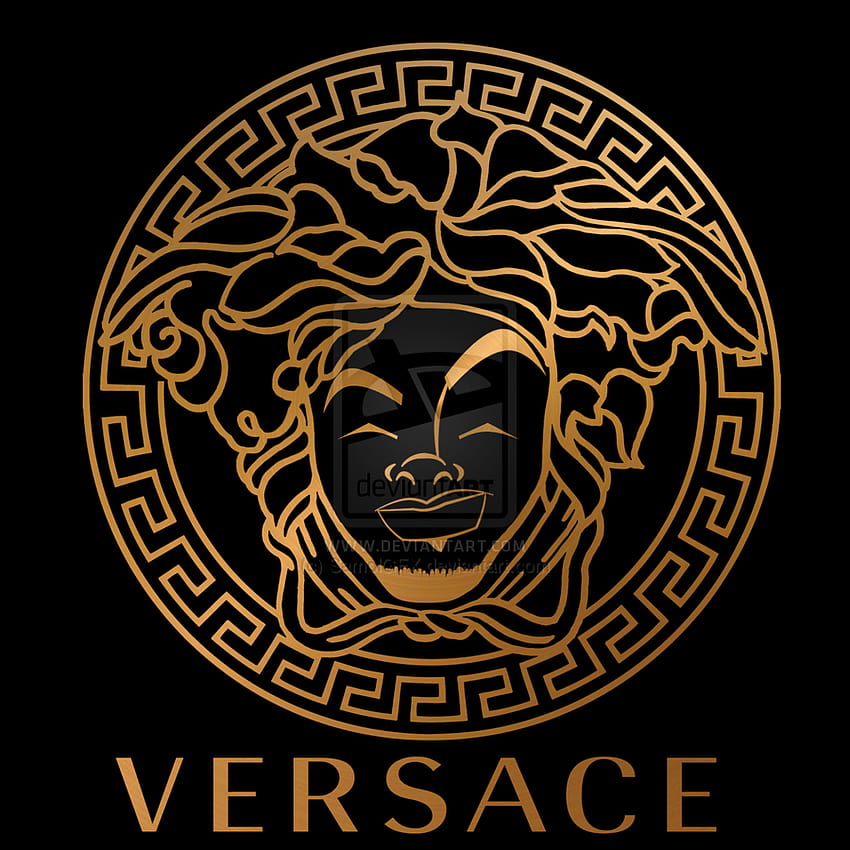 Logotipo de Versace Dorado, logotipo de fondo de pantalla del teléfono