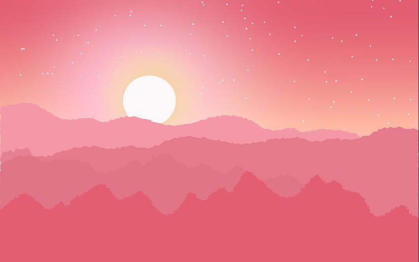 3840x2400 sun, mountains, horizon, stars, pink, vector ultra 16:10 backgrounds, mountain vector HD wallpaper
