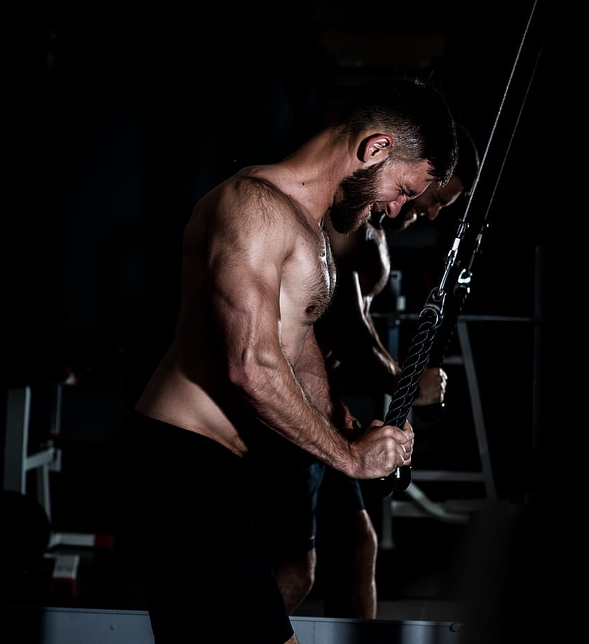 Strong bodybuilder exercising with ropes triceps extension · Stock HD phone wallpaper