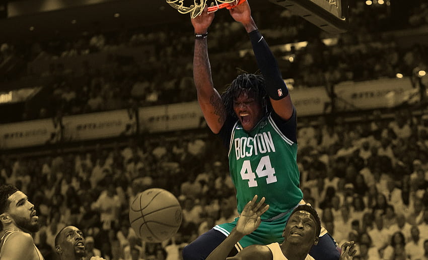 Robert Williams ha chiuso Bam Adebayo, che potrebbe finire per vincere le finali della Eastern Conference per i Boston Celtics Sfondo HD