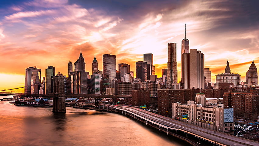 Manhattan, Nueva York, Estados Unidos, Puente de Brooklyn, Costa, 1366x768 fondo de pantalla