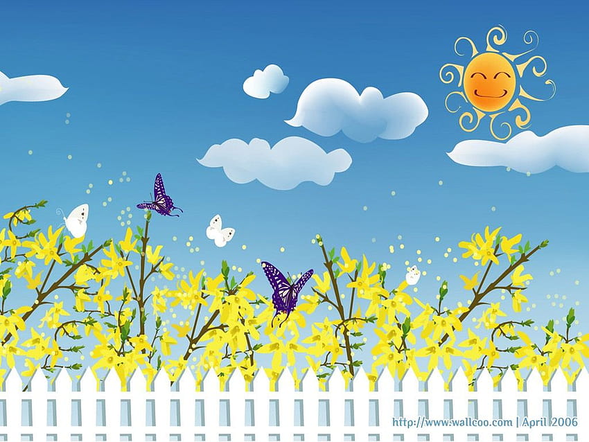Frühlingszeit-Cartoon-Szene, Frühlingszeit-Cartoons HD-Hintergrundbild