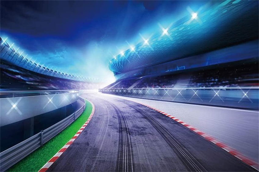 Amazon: Yeele - s gráficos de 9 x 7 pies para deportes de motor, pista de carreras, velocidad de conducción, juego de competición, hipódromo, estadio, vista nocturna, camino doblado con soportes y focos, telón de : Camera &, racing track fondo de pantalla
