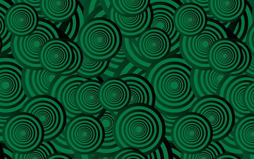 textura verde escura com círculos, textura de círculos verdes, textura retrô, fundo criativo escuro, fundos de círculos verdes com resolução 2880x1800. Alta qualidade, círculo papel de parede HD