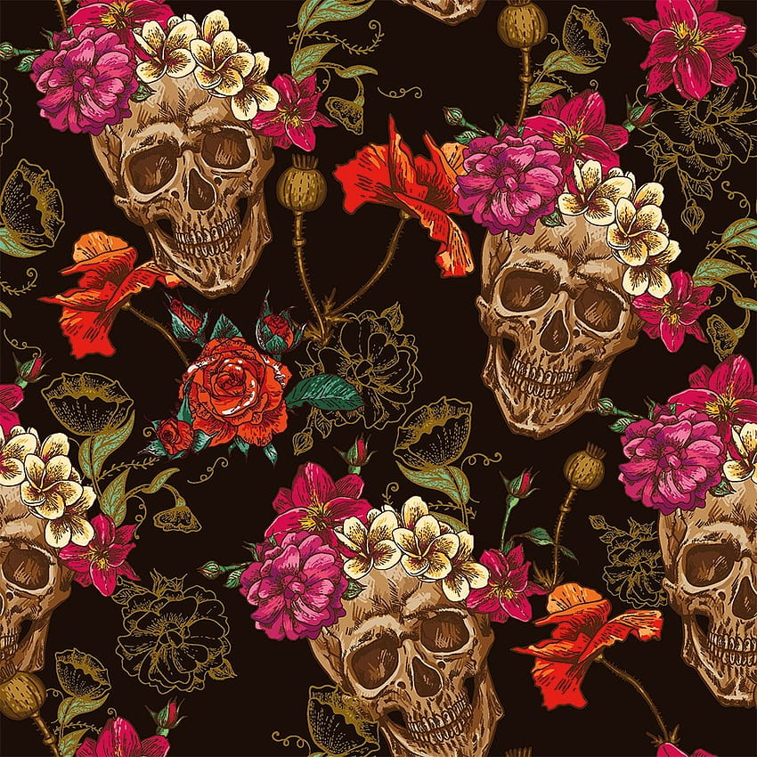 Fancy Skull Pattern Mural, caveira floral Papel de parede de celular HD