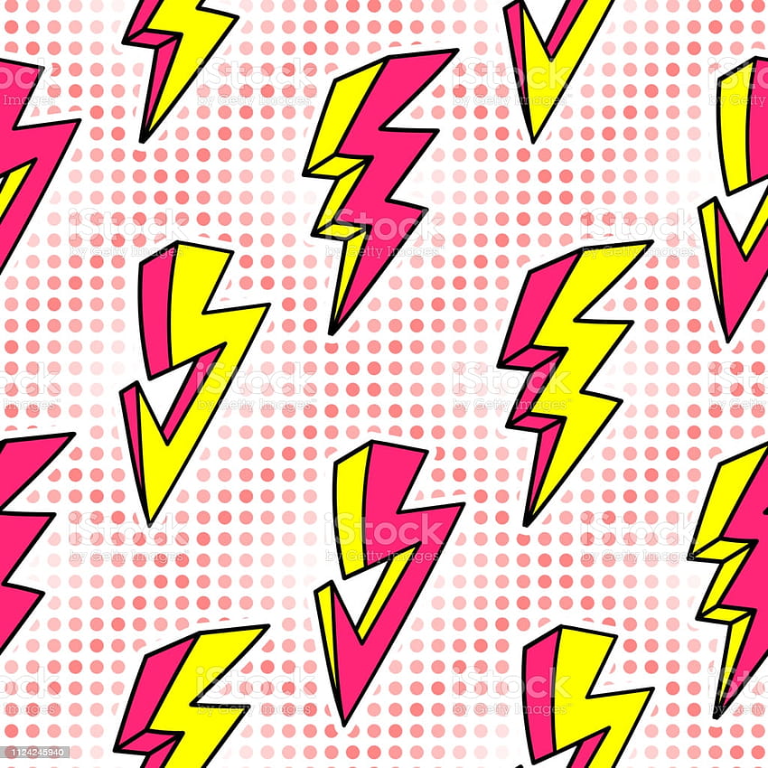 Lightning Strikes Seamless Pattern In Retro Cartoon 80s Style Thunder Lights Pop Art Backgrounds Stock Illustration, 80s cartoons HD phone wallpaper