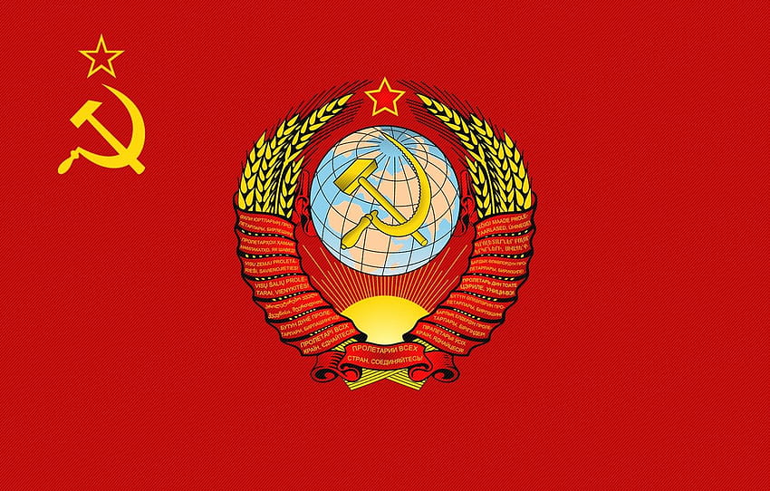 red, flag, USSR, coat of arms, the hammer and sickle, the coat of arms of the USSR, the flag of the USSR , section разное HD wallpaper