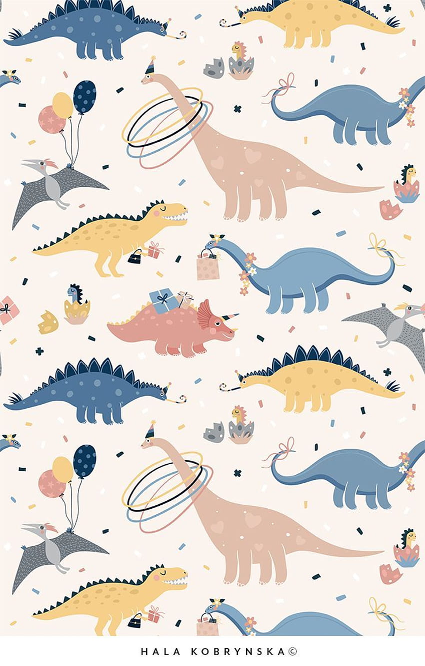 Dino's birtay pattern for kids in 2020, little dinosaur aesthetic drawing HD phone wallpaper