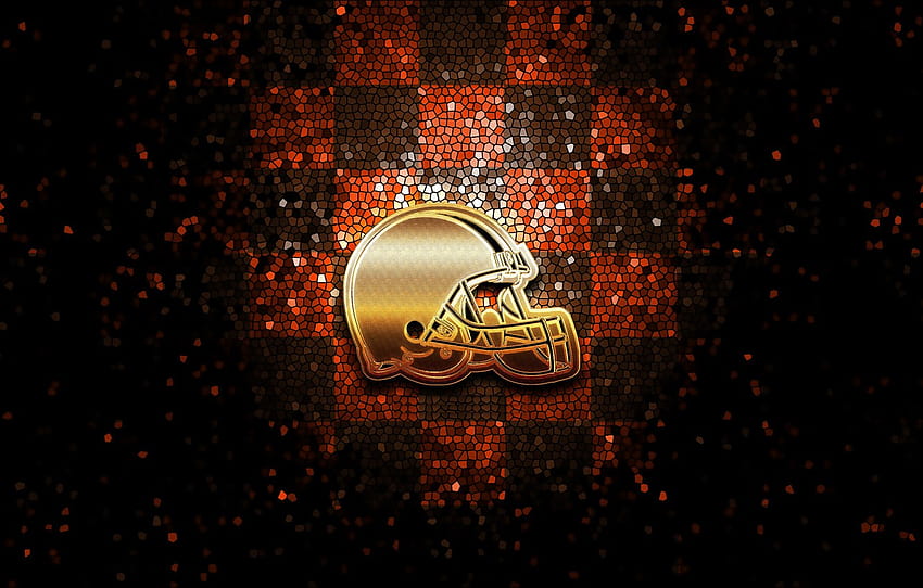 sport, logo, NFL, brokat, kratka, Cleveland Browns , sekcja спорт, brązowe logo piłkarskie Tapeta HD