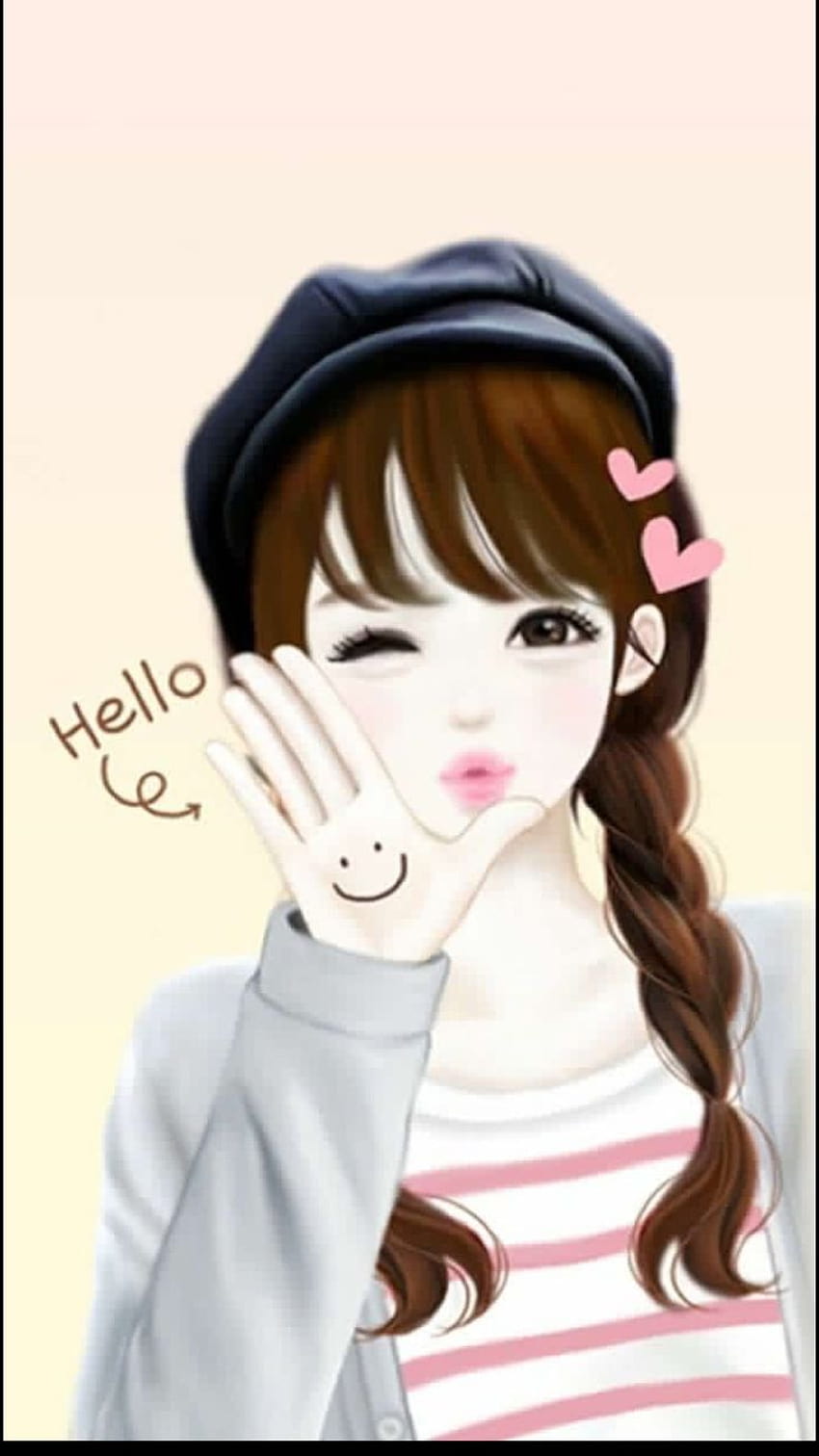 Say Hello to Cute, kartun cewek wallpaper ponsel HD