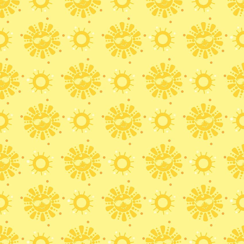 シームレス パターン。 サングラスをかけたかわいい黄色い太陽が微笑んでいます。 黄色の背景。 ベクトル イラスト。 デザイン、装飾、パッケージ、印刷、テキスタイル、夏のイラスト。 7638403 Vecteezy でのベクトル アート、太陽夏パターン HD電話の壁紙