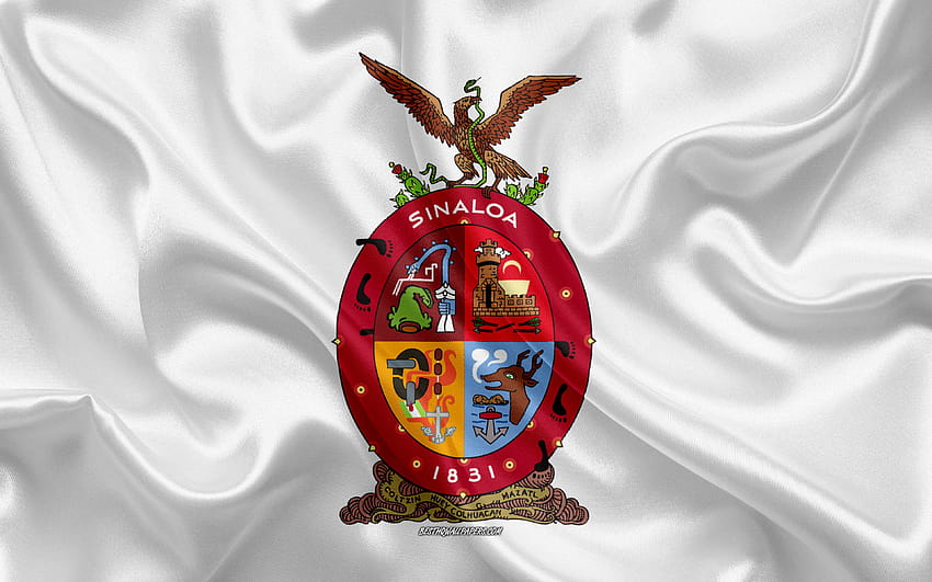 Flag of Sinaloa, silk flag, Mexican state, Sinaloa flag, coat of arms, silk texture, Sinaloa, Mexico with resolution 3840x2400. High Quality HD wallpaper