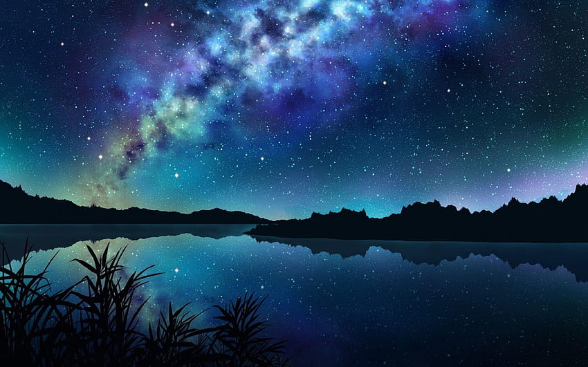 1680x1050 Anime Landscape, River, Night, Stars, Reflection, anime night Fond d'écran HD