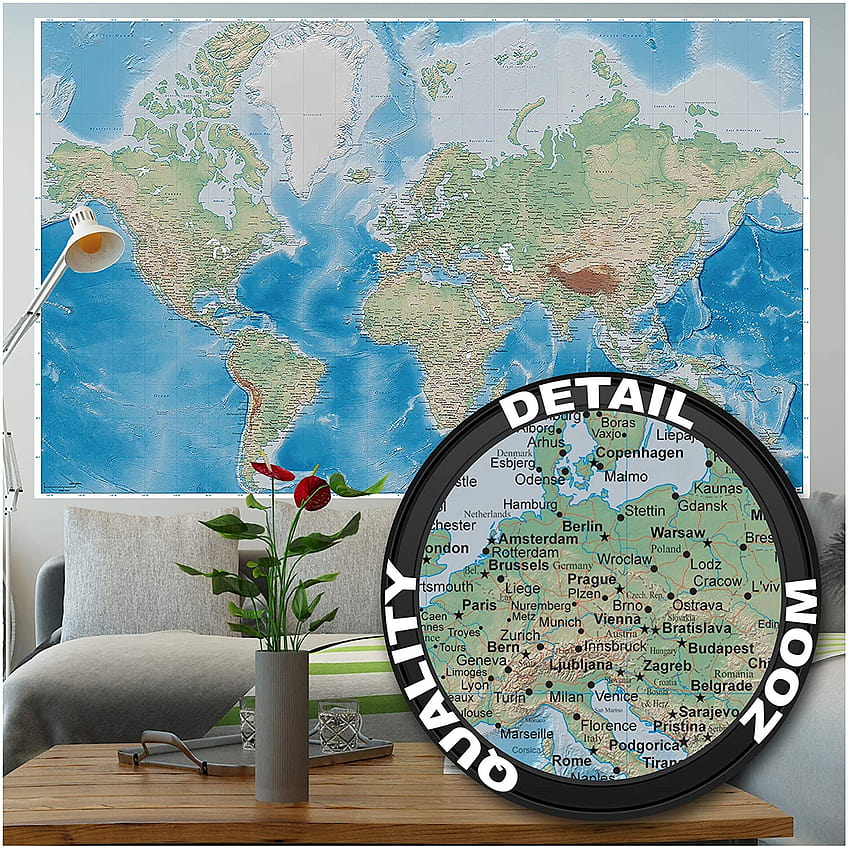 – 現代の世界地図 – デコレーション ミラー プロジェクション プラスチックのレリーフ デザイン アース アトラス 地球儀 大陸の装飾 壁画 高画質の壁紙