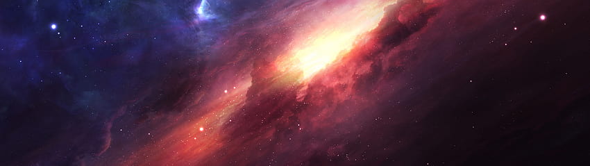 7680x2160 Cosmos, nebulosa colorida, galaxia naranja, espacio exterior, universo fondo de pantalla