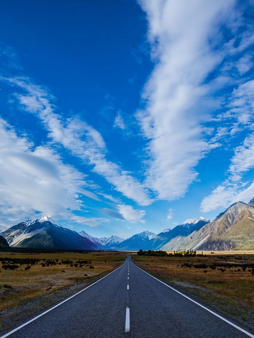 768x1024 Long And Empty Road, Clouds, Field, empty road clouds mountains HD phone wallpaper