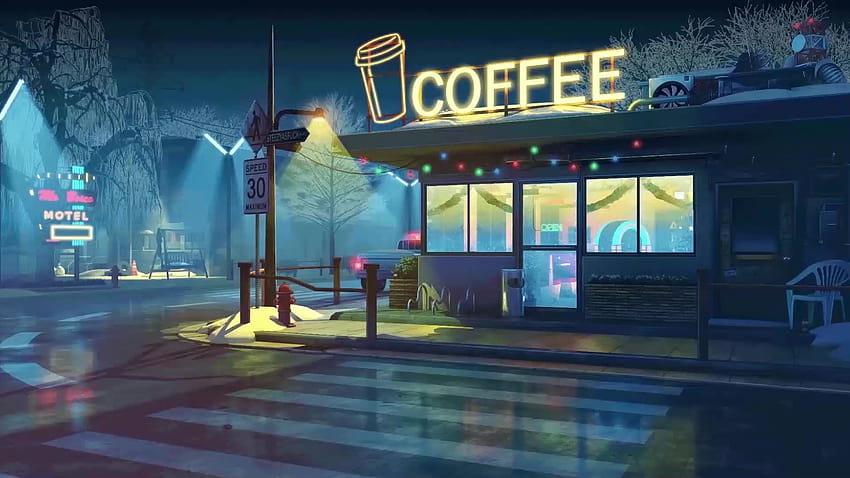 Nocna kawiarnia na żywo, sklep z ramenem Tapeta HD