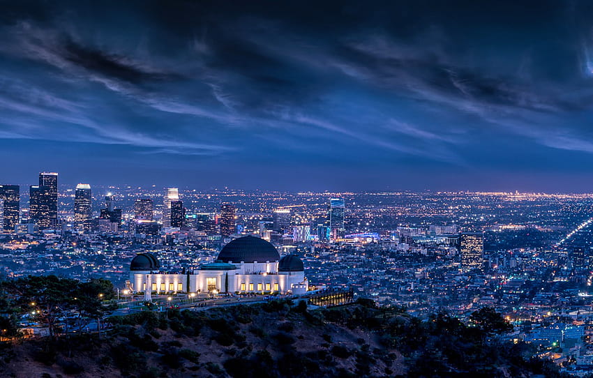 Clouds, Sky, Lightning, Lights, Night, Los Angeles, L.A., Griffith Observatory, Long, Architecture, Cityscape, Exposure , section город HD wallpaper