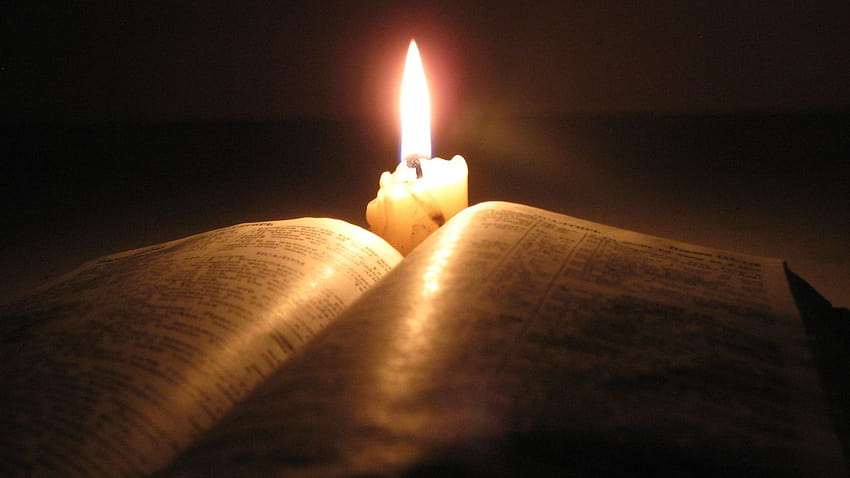 1366x768 candle, the bible, book, dark 30181 HD wallpaper