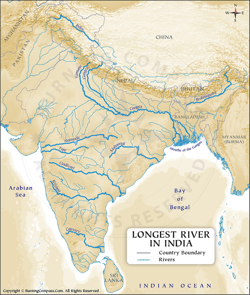Mapa dos rios mais longos da Índia, mapa do rio da Índia Papel de parede de celular HD