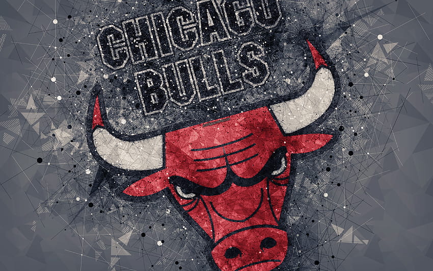 Chicago Bulls, kreatives Logo, American Basketball Club, Emblem, geometrische Kunst, NBA, grauer abstrakter Hintergrund, Chicago, Illinois, USA, Basketball, National Basketball Association mit einer Auflösung von 3840 x 2400. Hohe Qualität HD-Hintergrundbild