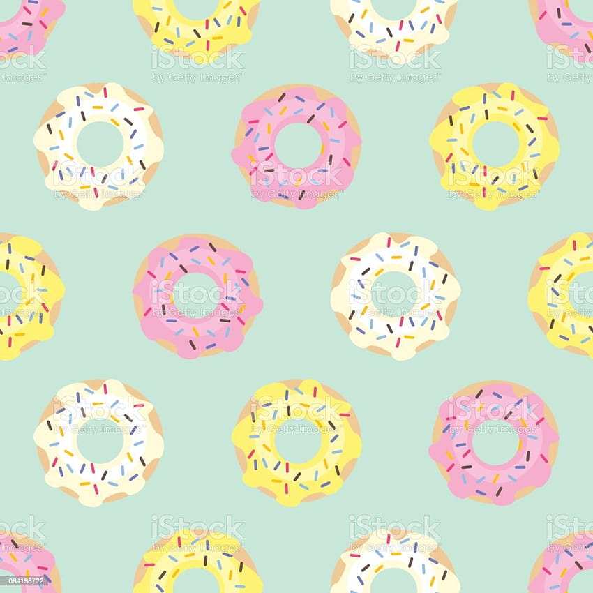 Donuts Seamless Pattern On Mint Green Backgrounds Stock Illustration HD phone wallpaper