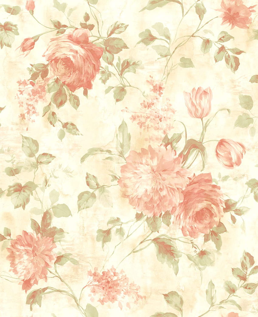 Pink Floral Chinoiserie Rose Floral, ретро флорални праскови HD тапет за телефон