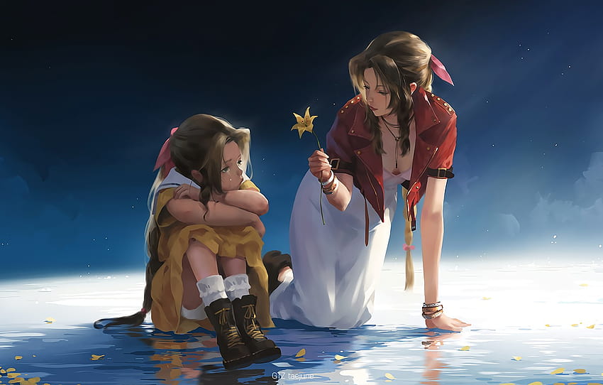 จินตนาการ เกม Final Fantasy 7 ดอกไม้ สาว ๆ น้ำ ใบไม้ น้ำตา ศิลปิน ศิลปะดิจิตอล งานศิลปะ ศิลปะจินตนาการ Final Fantasy VII สาวแฟนตาซี Aerith Gainsborough GTZ taejune หมวดเกม สาวแฟนตาซีสุดท้าย วอลล์เปเปอร์ HD