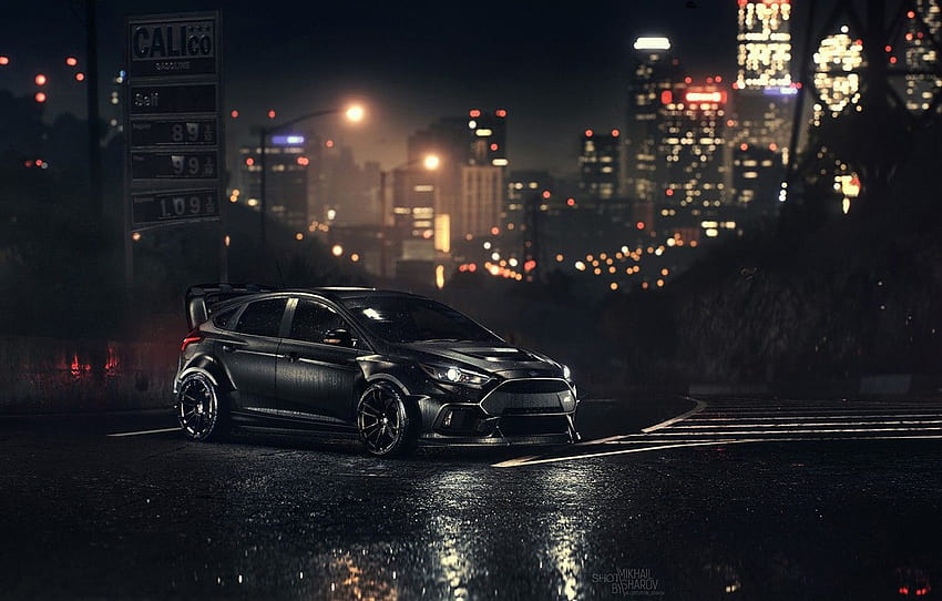 Ford, Auto, Night, Machine, Ford, NFS, Focus, Ford Focus, Ford Focus RS, Game Art, Mikhail Sharov, Transport & Vehicles, by Mikhail Sharov, Ford Focus RS 2016 , section игры, ford rs HD wallpaper