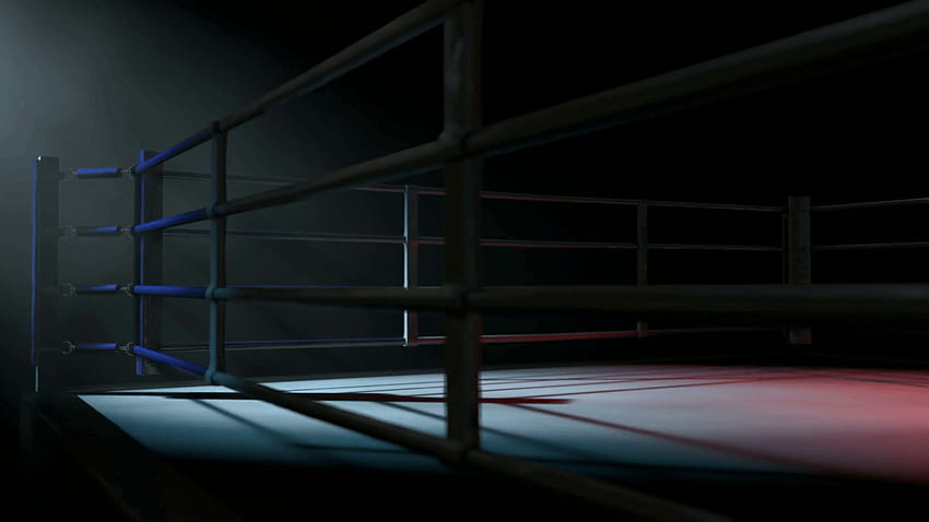 Uma panela em um ringue de boxe regular vazio cercado por cordas iluminadas por holofotes, fundo do ringue de boxe papel de parede HD