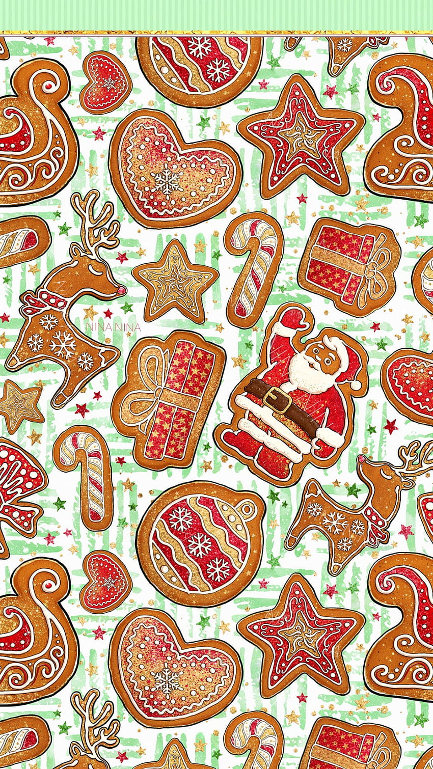 Weihnachten Digital Papers Pack, Lebkuchen, niedliche nahtlose Muster des Weihnachtsmanns, Kekse, Zuckerstangen, Süßigkeiten, Rentiere, Sterne, Weihnachtsstoff, Weihnachtslebkuchen kawaii HD-Handy-Hintergrundbild
