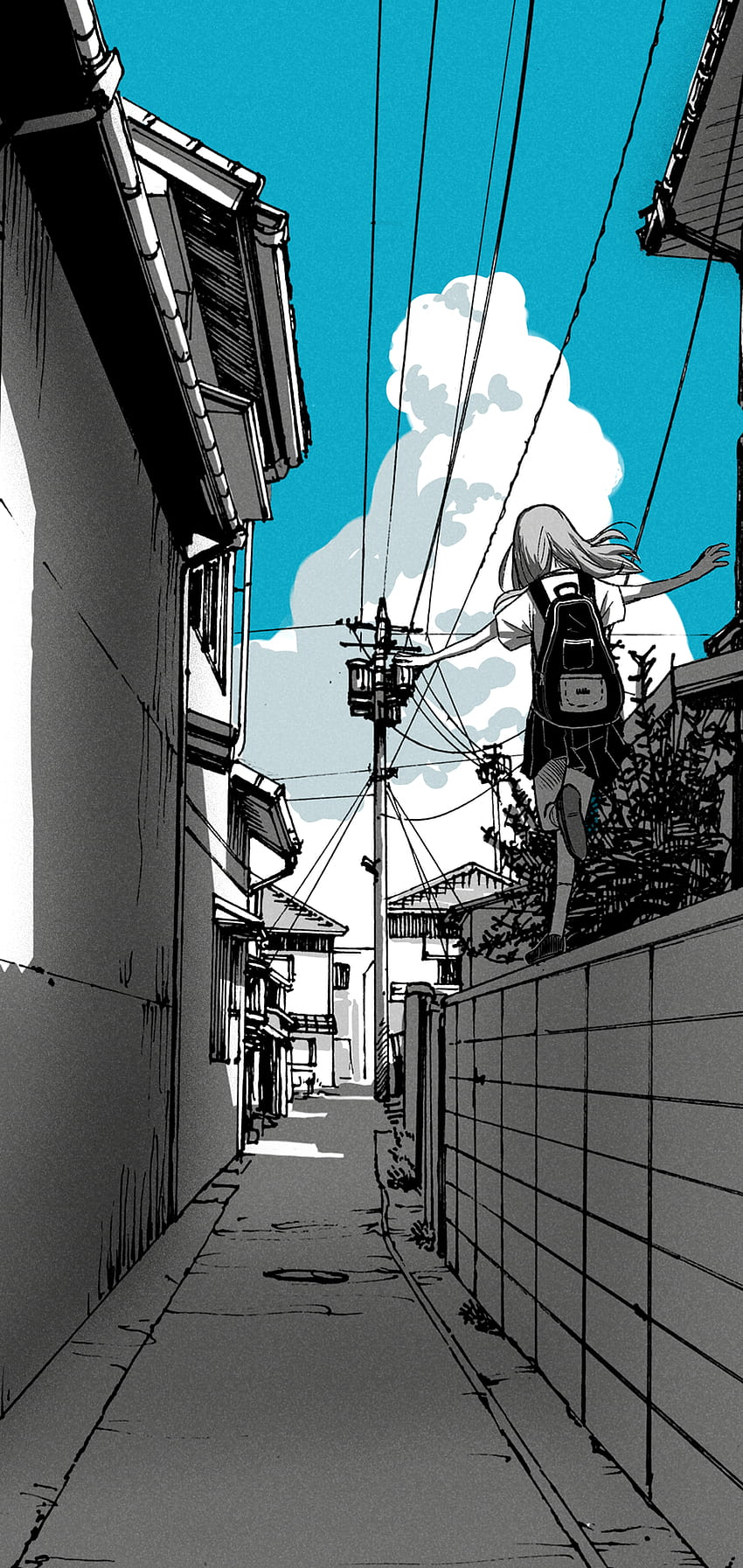 : anime, manga, artwork, comic art, sky, clouds, blue, white, backpacks 1080x2280 HD phone wallpaper