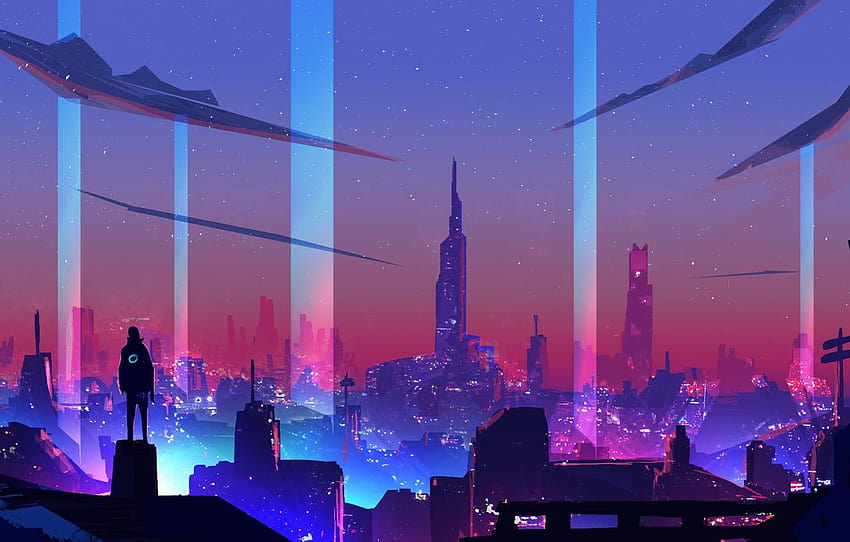 Night, The city, Style, City, Fantasy, Art, Style, Neon, Illustration, Surreal, Cyberpunk, Synth, Environments, Retrowave, Synthwave, Futuresynth , section арт, night city retrowave HD wallpaper