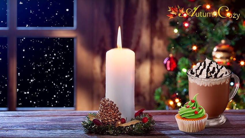 くつろげる暖炉の音と柔らかな風の音、コーヒー ショップ クリスマスのクリスマス コーヒー ショップの雰囲気 高画質の壁紙