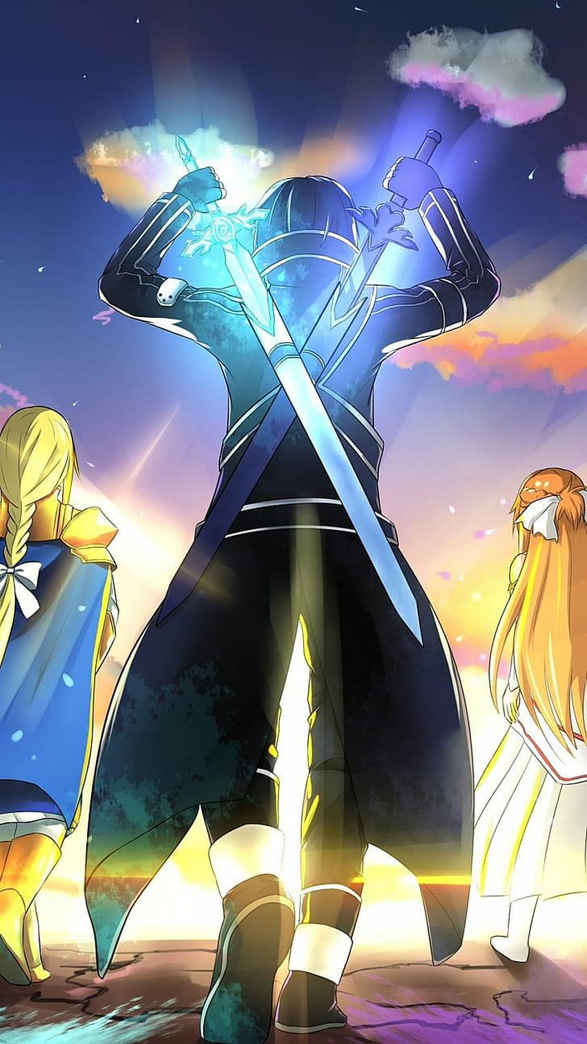 : anime, Sword Art Online Alicization, Kirito, alice épée art en ligne alicization Fond d'écran de téléphone HD