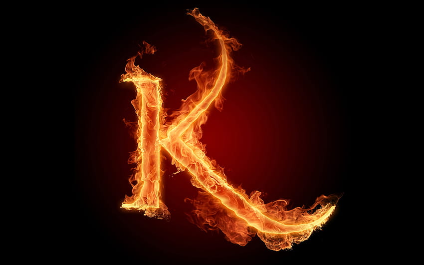 Płonąca litera K, litera k w ogniu Tapeta HD