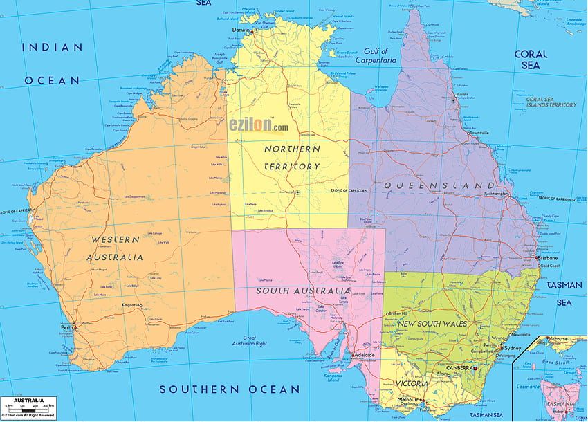 Подробна политическа карта на Австралия, карта на Австралия HD тапет