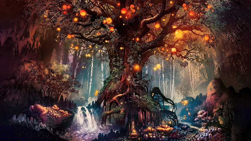 árbol arte de fantasía fan art, naturaleza de fantasía fondo de pantalla