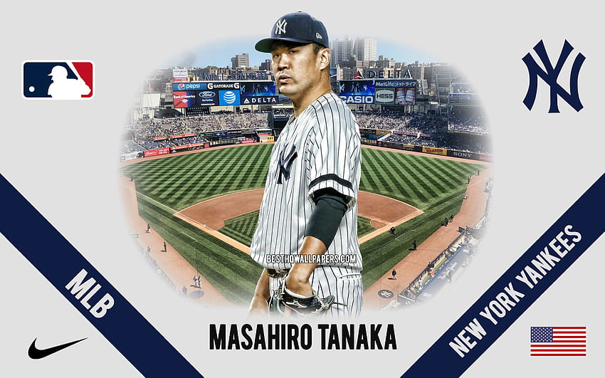 田中将大、ニューヨーク ヤンキース、日本の野球選手、MLB、ポートレート、アメリカ、野球、ヤンキー スタジアム、ニューヨーク ヤンキースのロゴ、解像度 2880x1800 のメジャー リーグ ベースボール。 高品質、 高画質の壁紙