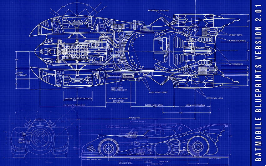 車両, 車, バットマン, バットマンの車, スケッチ, 青, バットモービル 高画質の壁紙