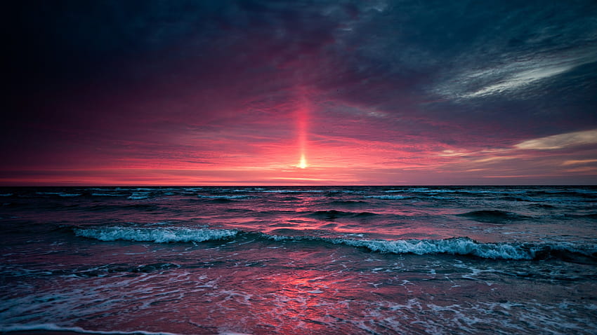 sunset, ocean, beach, resolution 16:9 ratio, sunset in the ocean HD wallpaper