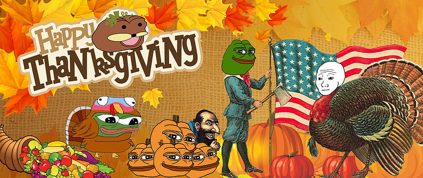 : fall, Thanksgiving, Pepe, wojak, American flag, Autumn Equinox, memes 2560x1080 HD wallpaper
