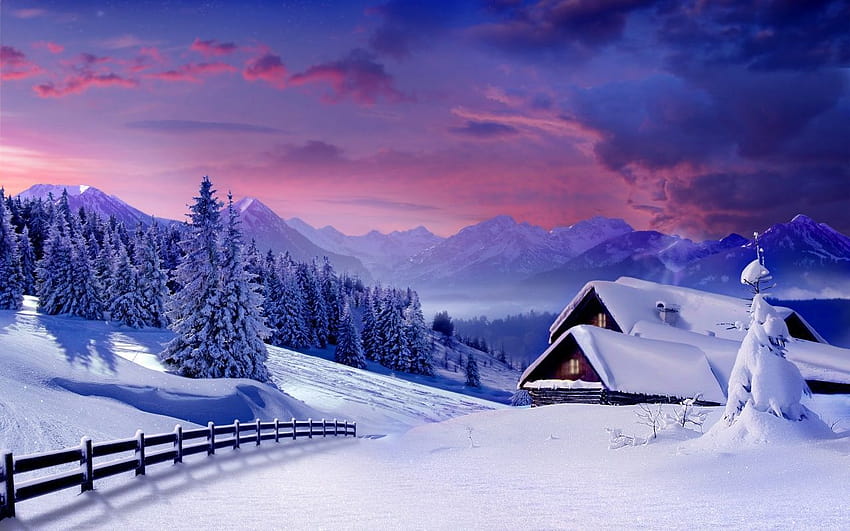 musim dingin di peternakan rumah tua, peternakan musim dingin Wallpaper HD