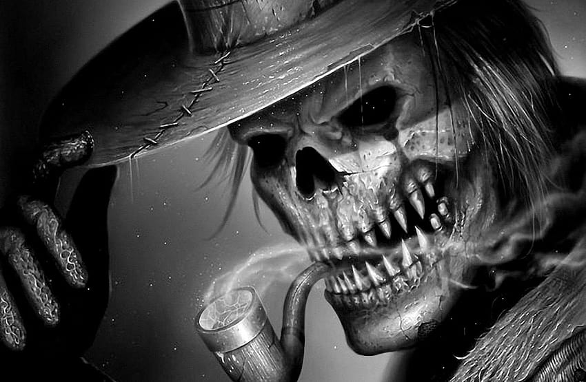 Smoking Skull, skeleton skull HD wallpaper