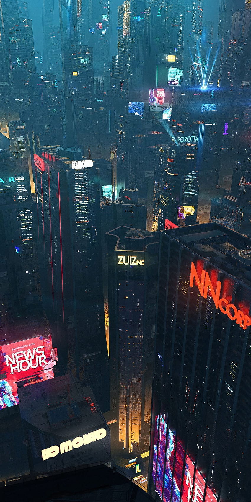 Paysage urbain, ville futuriste, nuit, bâtiments, sombre, 1080x2160, téléphone de ville cyberpunk Fond d'écran de téléphone HD