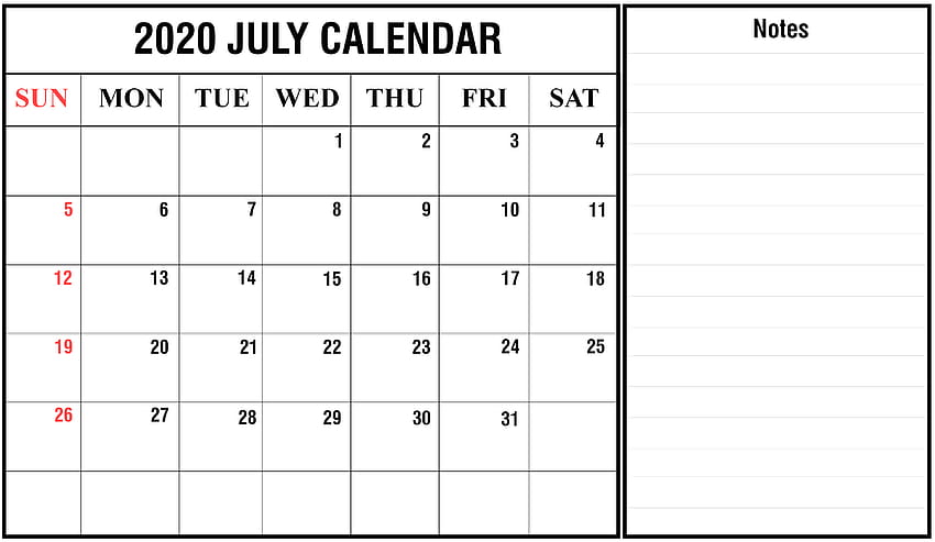 Awesome July 2020 Calendar PDF, Word, Excel Template HD wallpaper