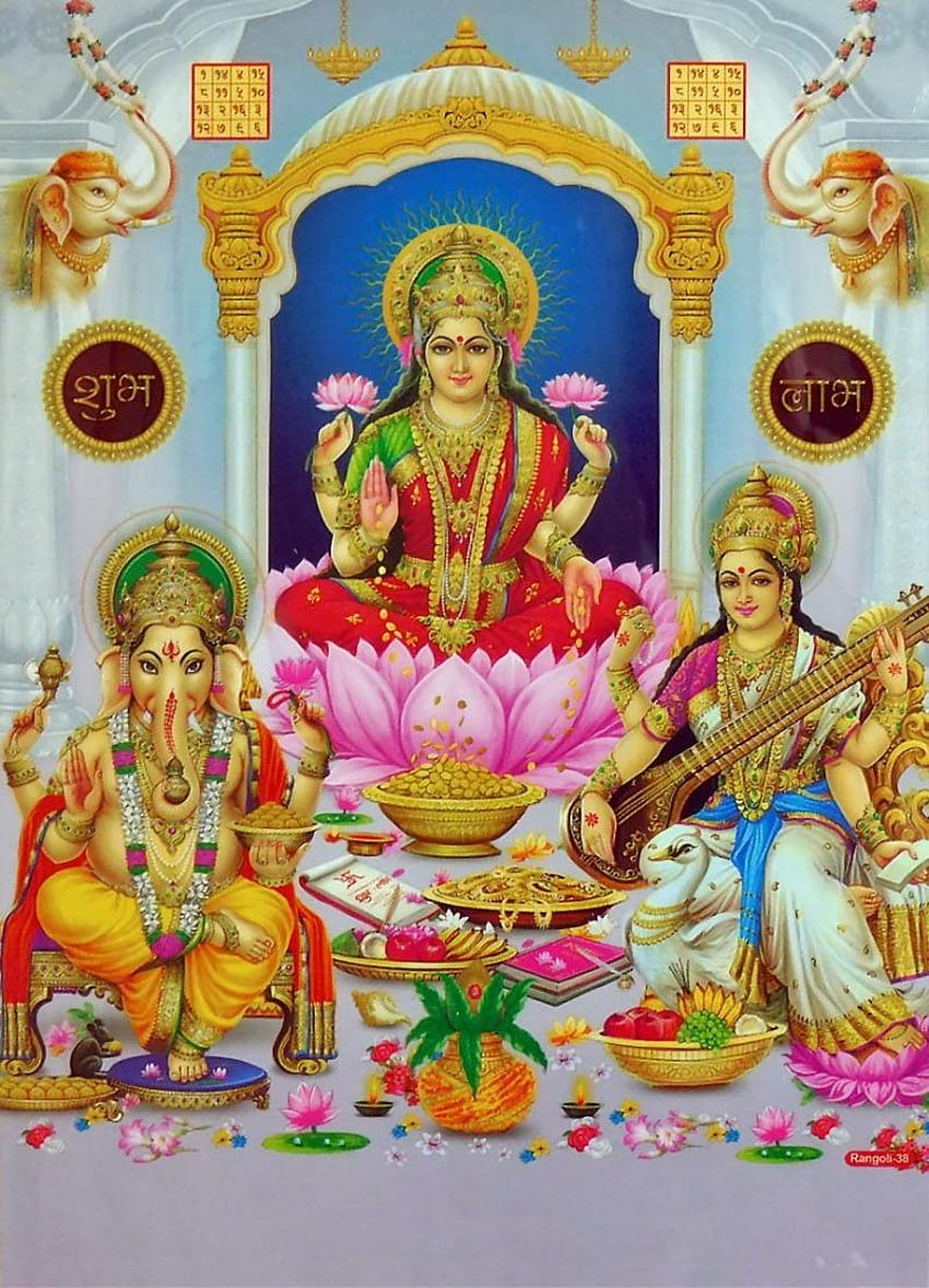 Lakshmi, Saraswati i Ganesha, hinduski bóg iPhone Tapeta na telefon HD