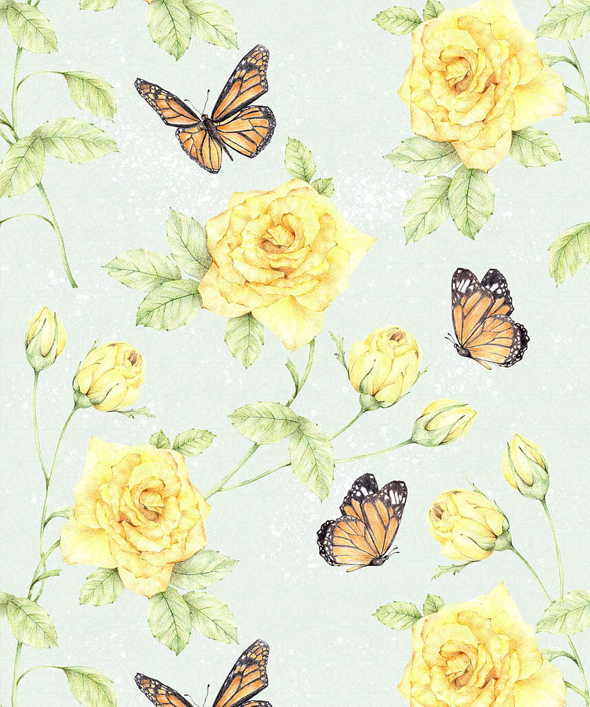 Roses & Butterflies • Unique Designer • Milton & King, yellow butterfly HD phone wallpaper